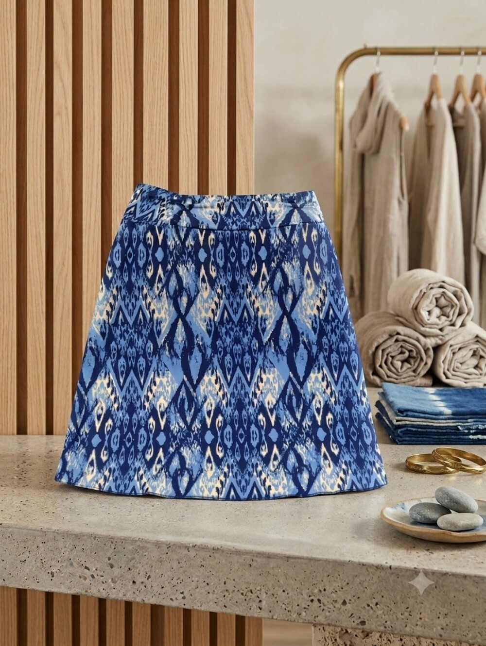 Tranquility by Colorado Clothing Blue Ikat A-Line Skirt